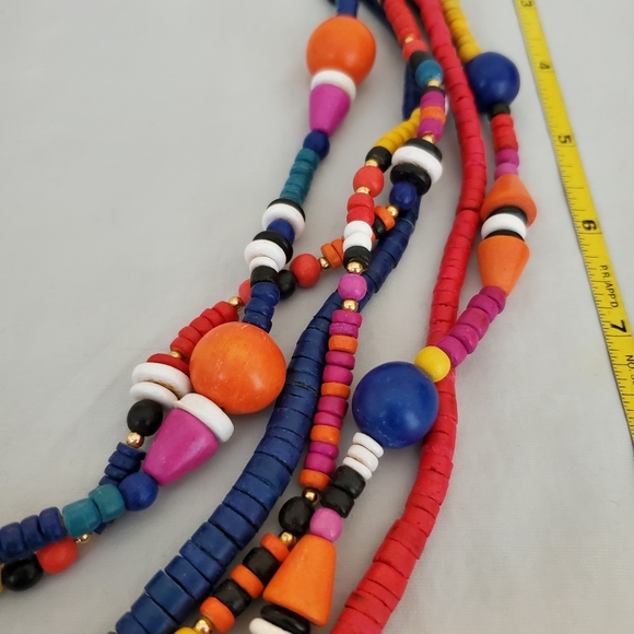 Colorful Wooden Bead Necklace multicolor bright - boho artsy - Picture 4 of 5